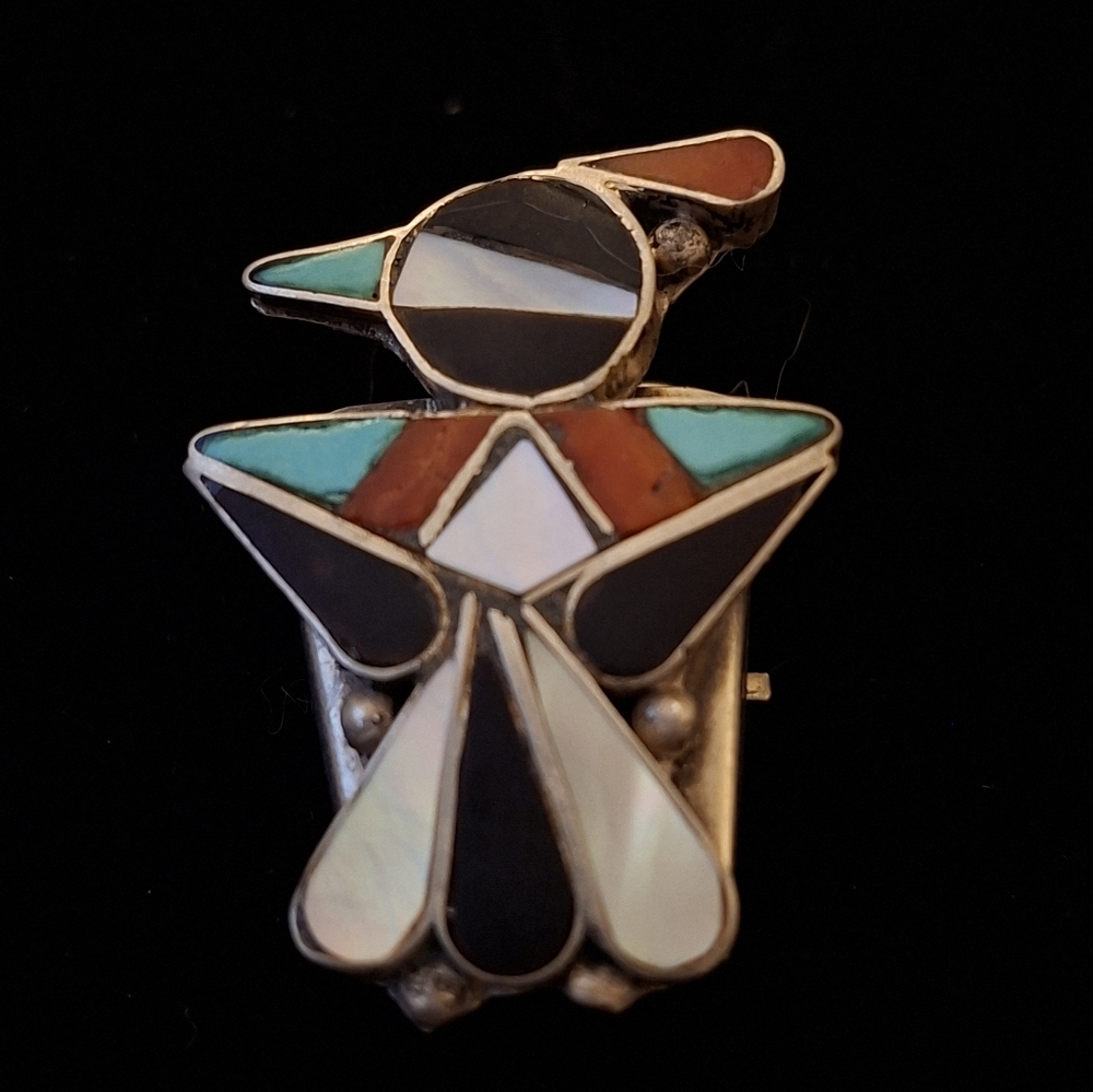 Turquois MOP Onyx And Coral Thunderbird BOLO clip